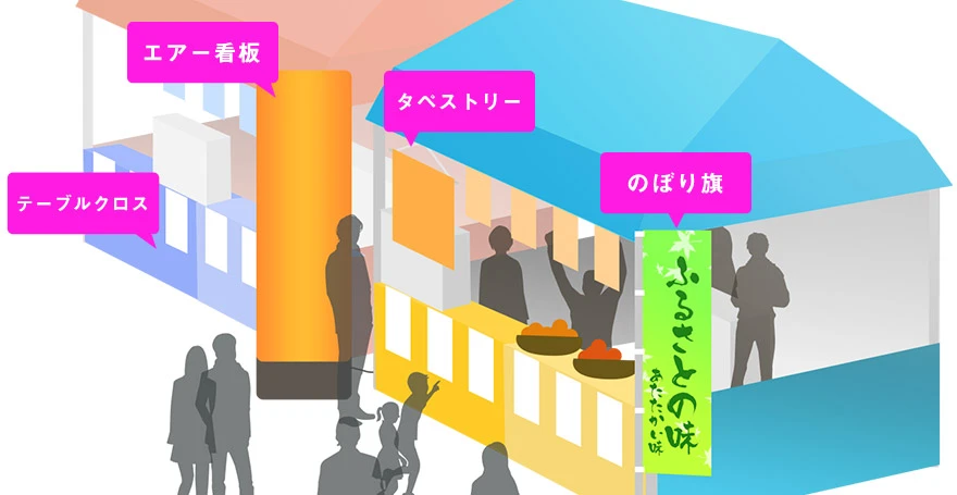 屋外イベントに設置するのぼり旗と販促品